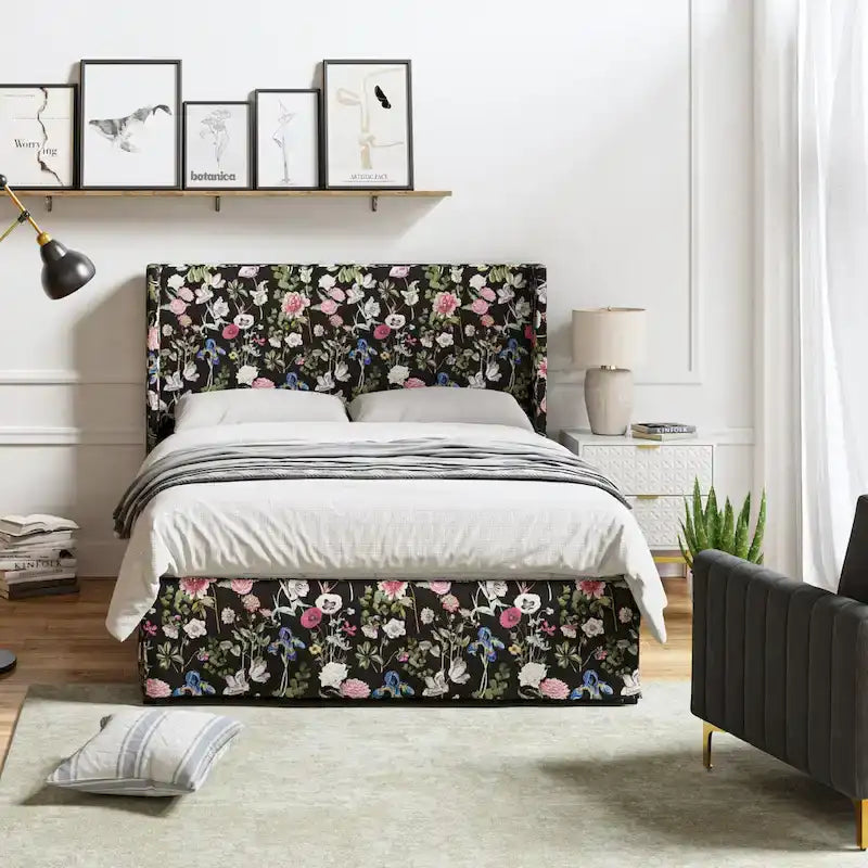 Traditional Washable Slipcover Bed Upholstered Metal