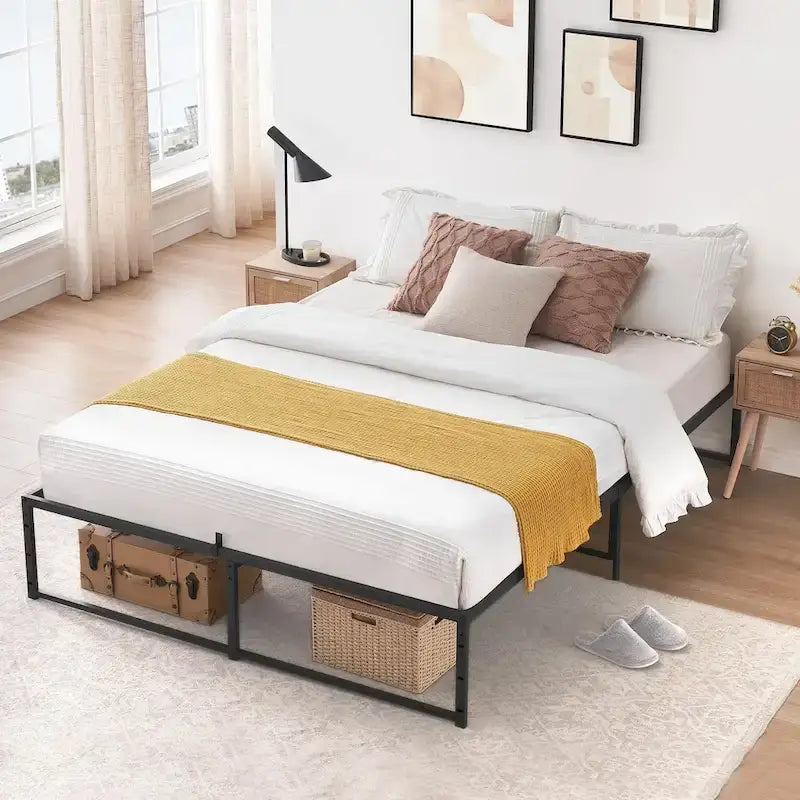 Metalen bedplatformframe met 3-in-1-stalen ondersteuning