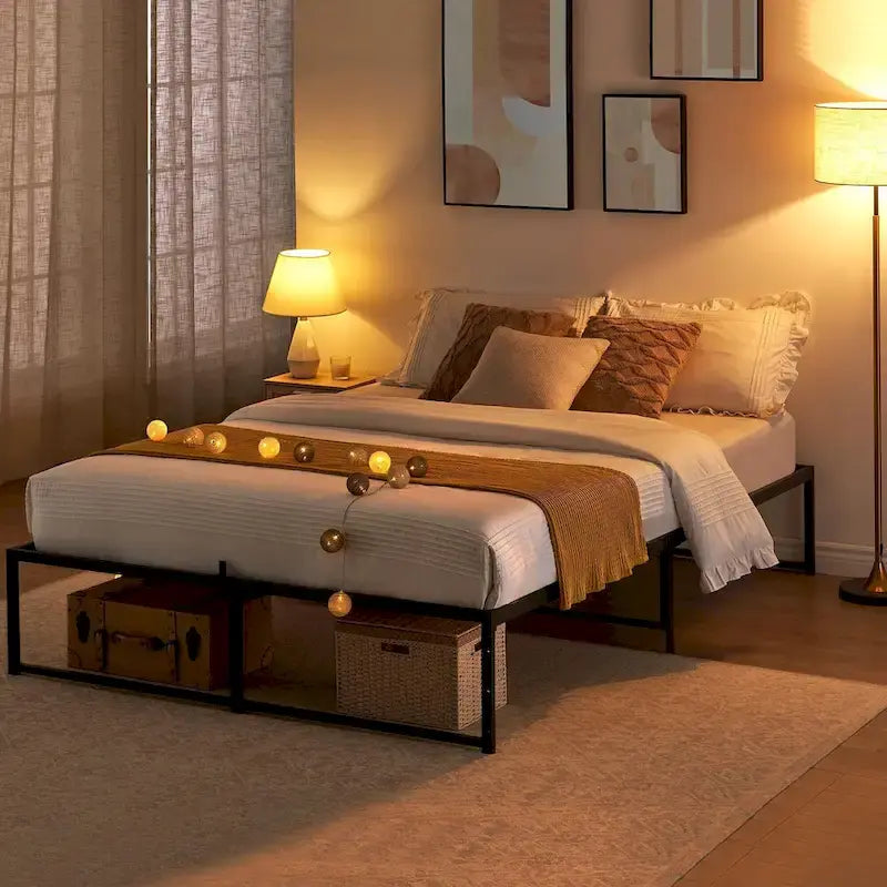 Metalen bedplatformframe met 3-in-1-stalen ondersteuning