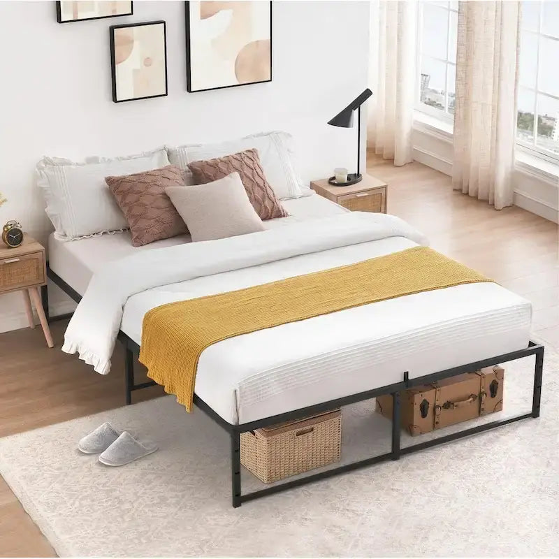 Metalen bedplatformframe met 3-in-1-stalen ondersteuning