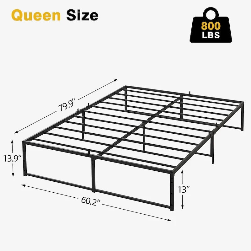 Metalen bedplatformframe met 3-in-1-stalen ondersteuning