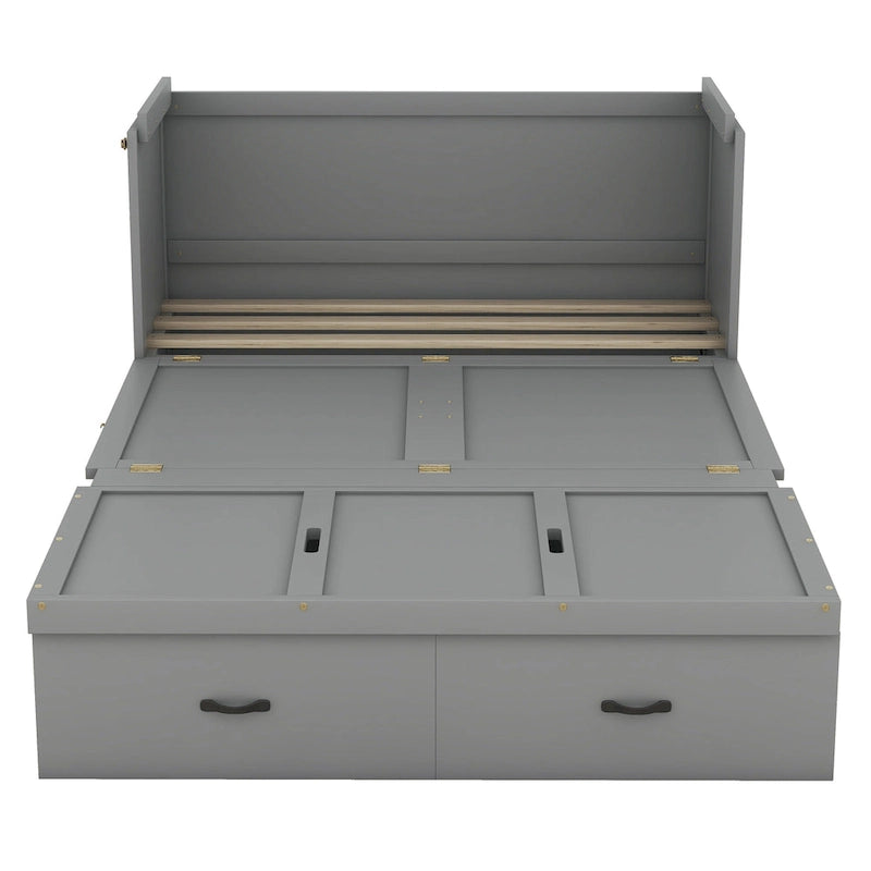 Murphy-bed in volledige grootte met USB-poort en een grote lade, grijs