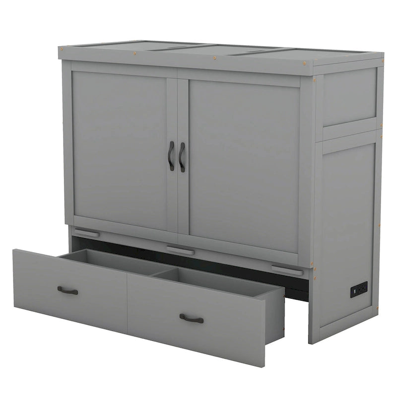 Murphy-bed in volledige grootte met USB-poort en een grote lade, grijs