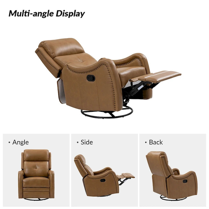 Draaibare leren relaxfauteuil met schommelmechanisme en sierranden met spijkerkoppen
