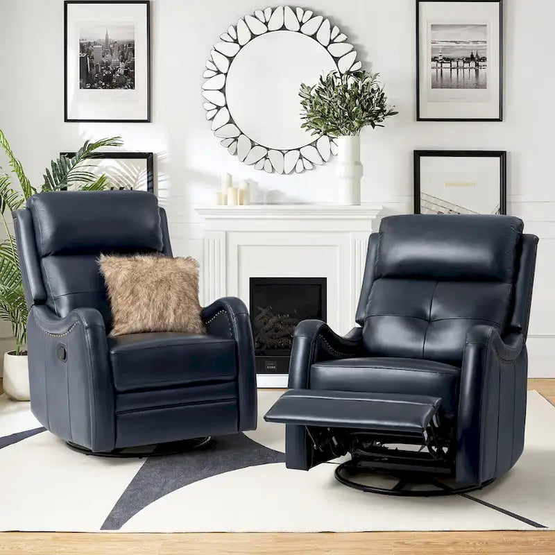 Draaibare leren relaxfauteuil met schommelmechanisme en sierranden met spijkerkoppen