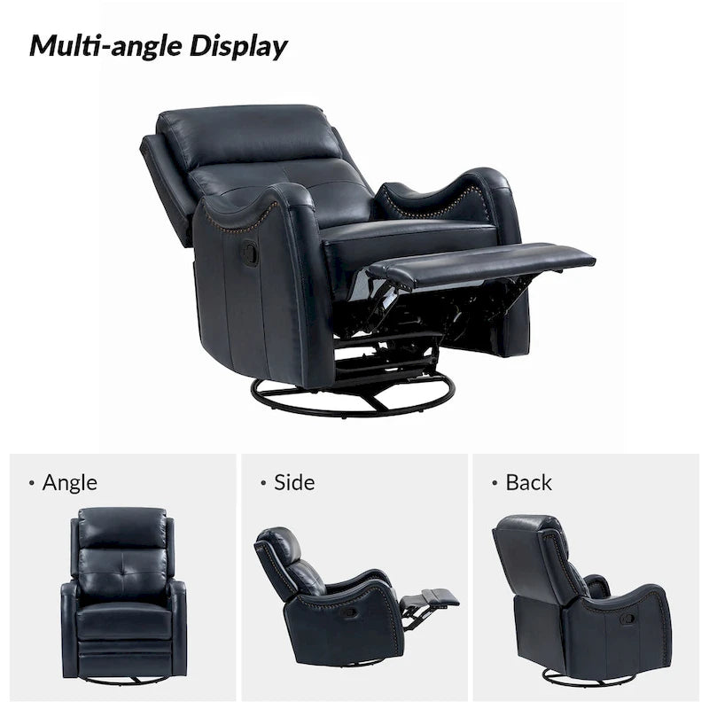 Draaibare leren relaxfauteuil met schommelmechanisme en sierranden met spijkerkoppen