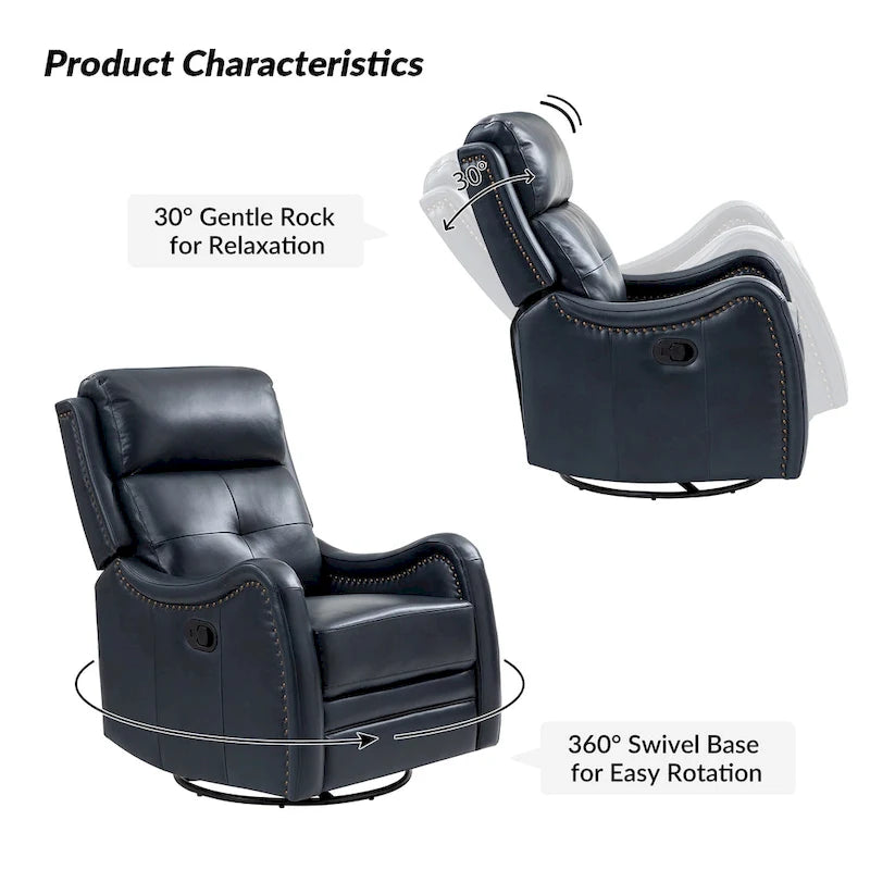 Draaibare leren relaxfauteuil met schommelmechanisme en sierranden met spijkerkoppen