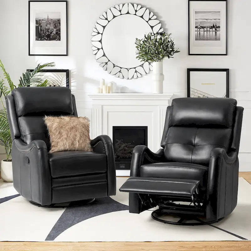 Draaibare leren relaxfauteuil met schommelmechanisme en sierranden met spijkerkoppen