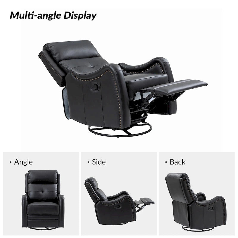 Draaibare leren relaxfauteuil met schommelmechanisme en sierranden met spijkerkoppen