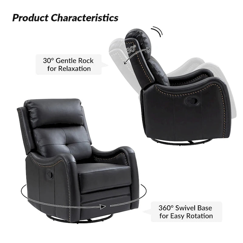 Draaibare leren relaxfauteuil met schommelmechanisme en sierranden met spijkerkoppen