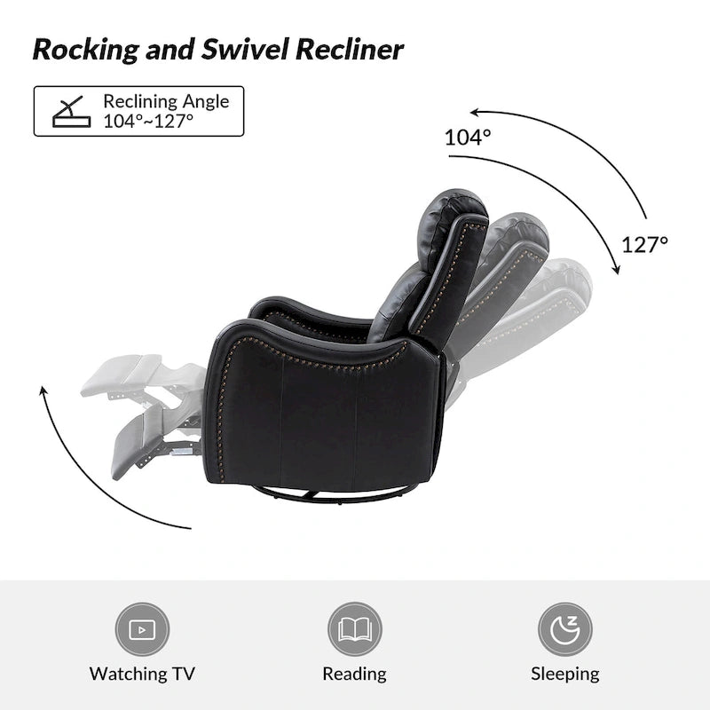 Draaibare leren relaxfauteuil met schommelmechanisme en sierranden met spijkerkoppen