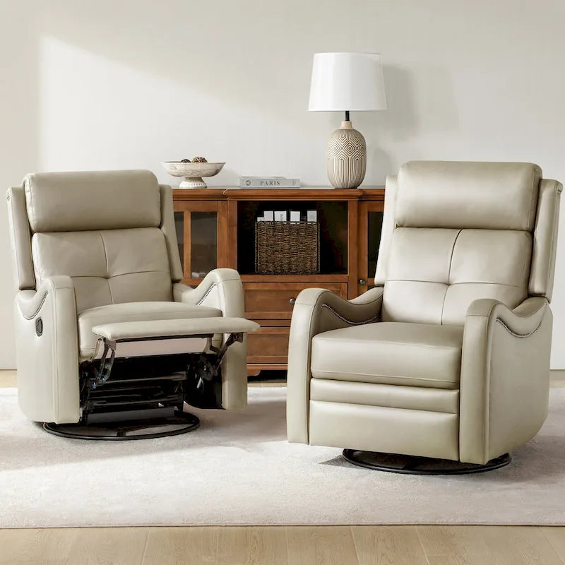 Draaibare leren relaxfauteuil met schommelmechanisme en sierranden met spijkerkoppen