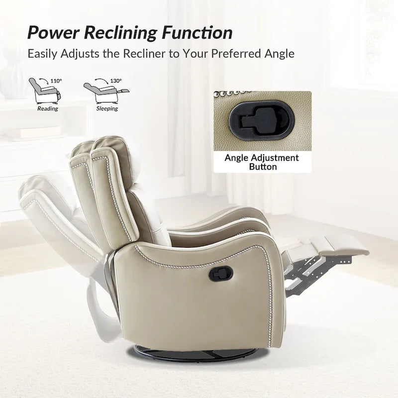 Draaibare leren relaxfauteuil met schommelmechanisme en sierranden met spijkerkoppen