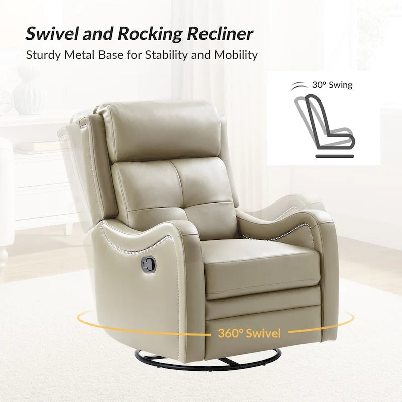 Draaibare leren relaxfauteuil met schommelmechanisme en sierranden met spijkerkoppen