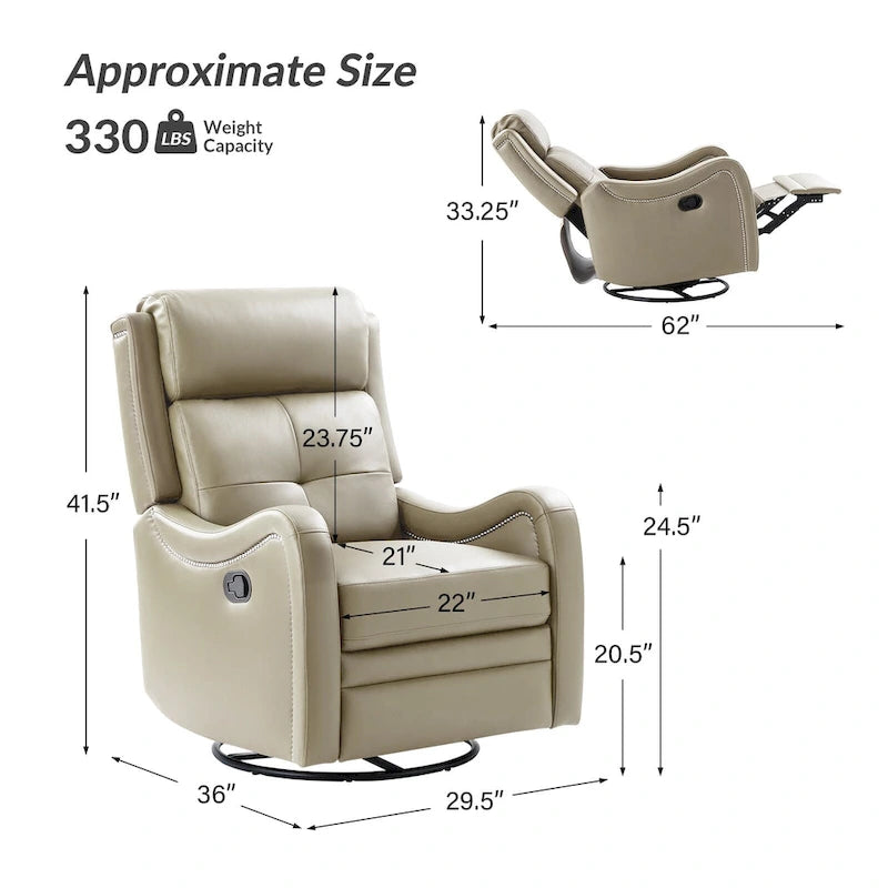 Draaibare leren relaxfauteuil met schommelmechanisme en sierranden met spijkerkoppen
