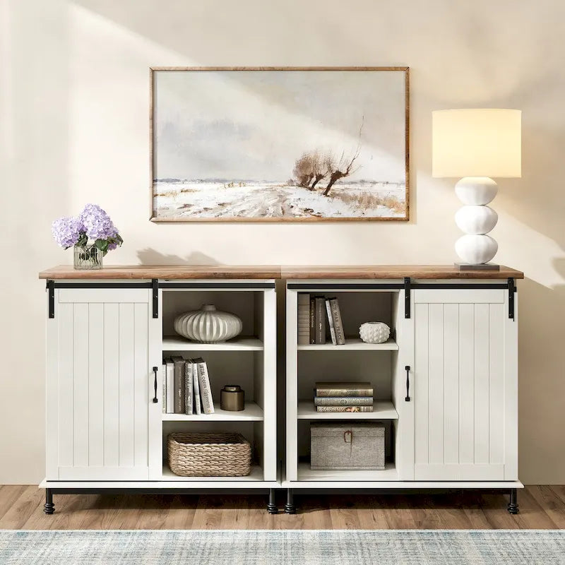 Kitchen Buffet Entryway Table White Farmhouse Sliding Barn Door