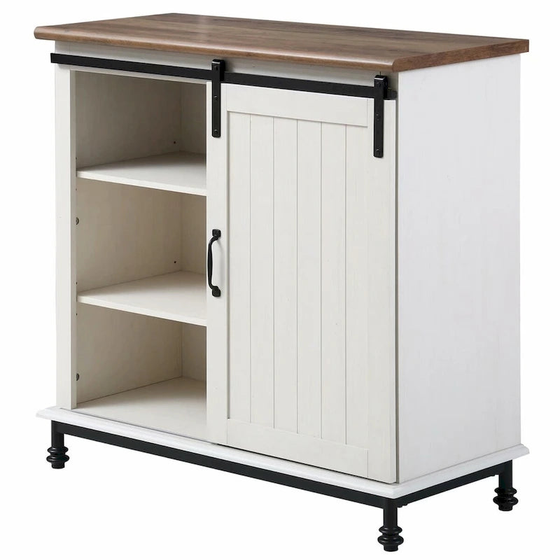 Keukenbuffet en haltafel, wit, landelijke stijl, met schuifdeur in schuurstijl