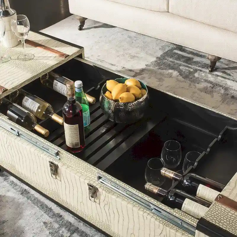 Couchtisch-Truhe mit Weinregal