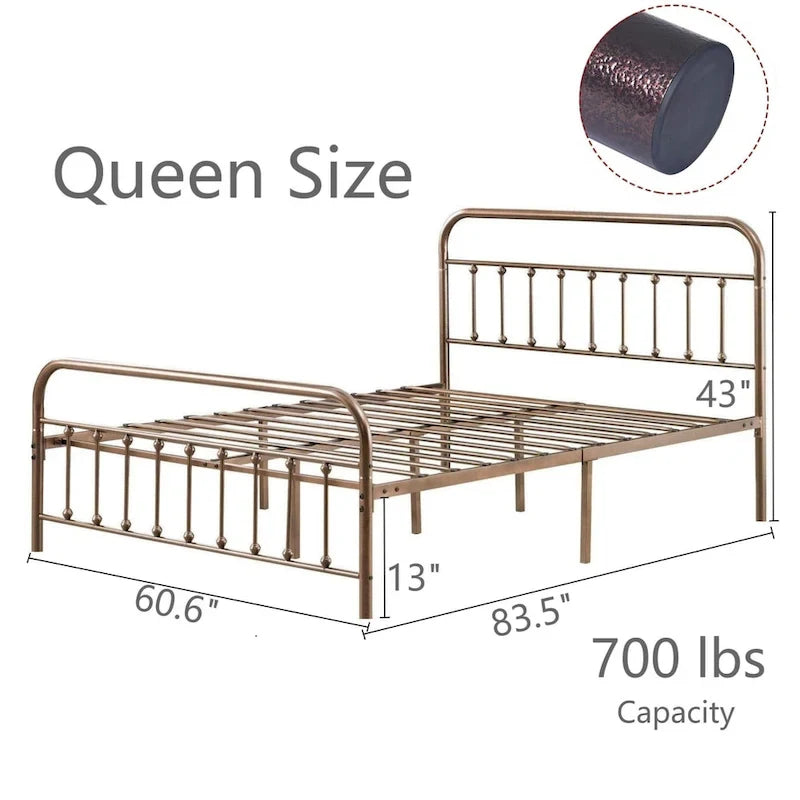 Metalen platformbedframe met hoofd- en voetbord