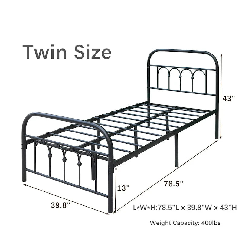 Metalen platformbedframe met hoofd- en voetbord