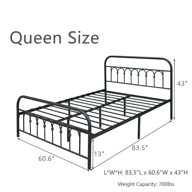 Metalen platformbedframe met hoofd- en voetbord