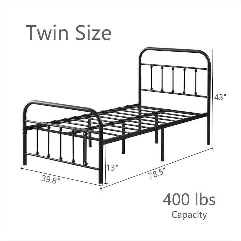 Metalen platformbedframe met hoofd- en voetbord