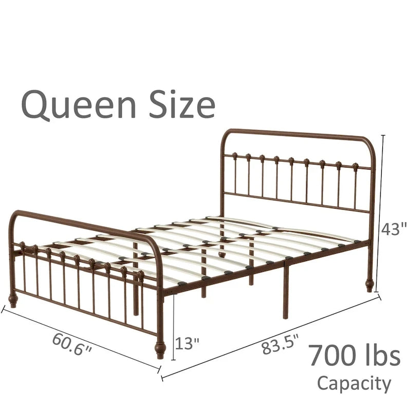 Metalen platformbedframe met hoofd- en voetbord