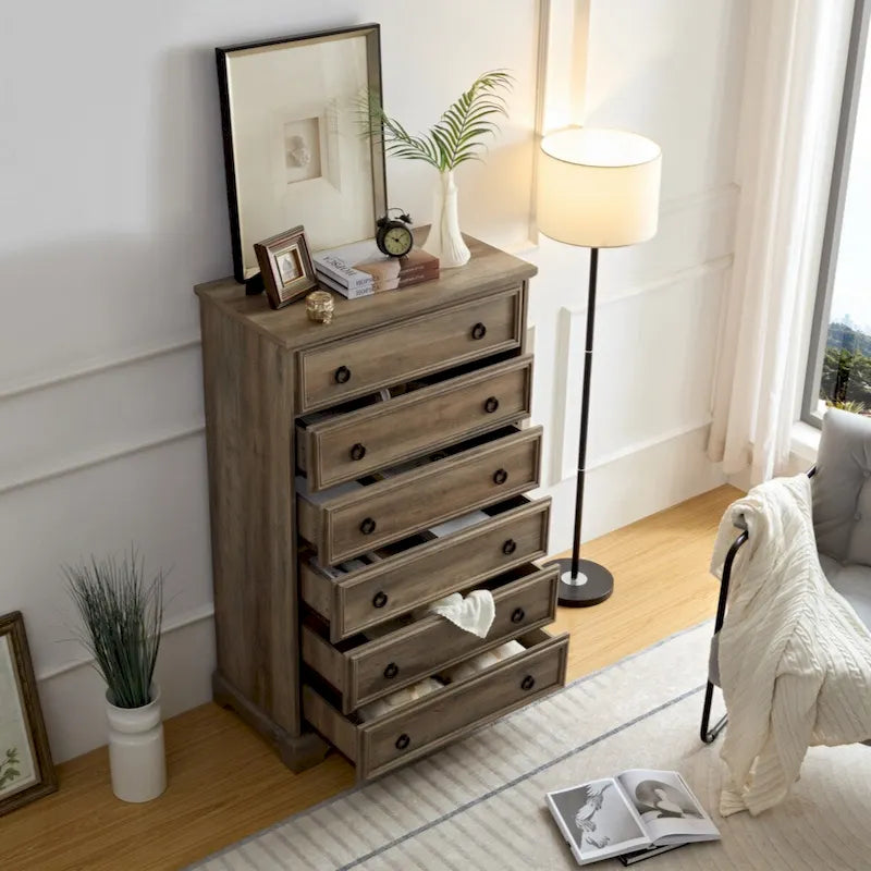 Modern 6 Drawer Dresser, Dressers for Bedroom, Tall Chest of Drawers Closet