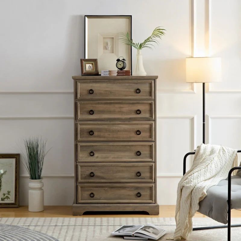 Modern 6 Drawer Dresser, Dressers for Bedroom, Tall Chest of Drawers Closet