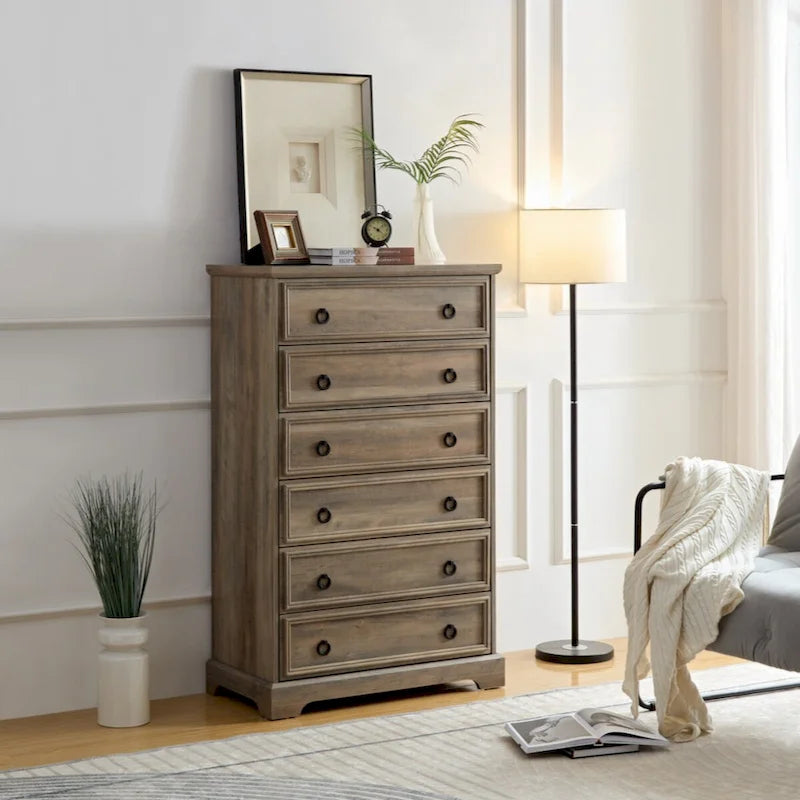 Modern 6 Drawer Dresser, Dressers for Bedroom, Tall Chest of Drawers Closet