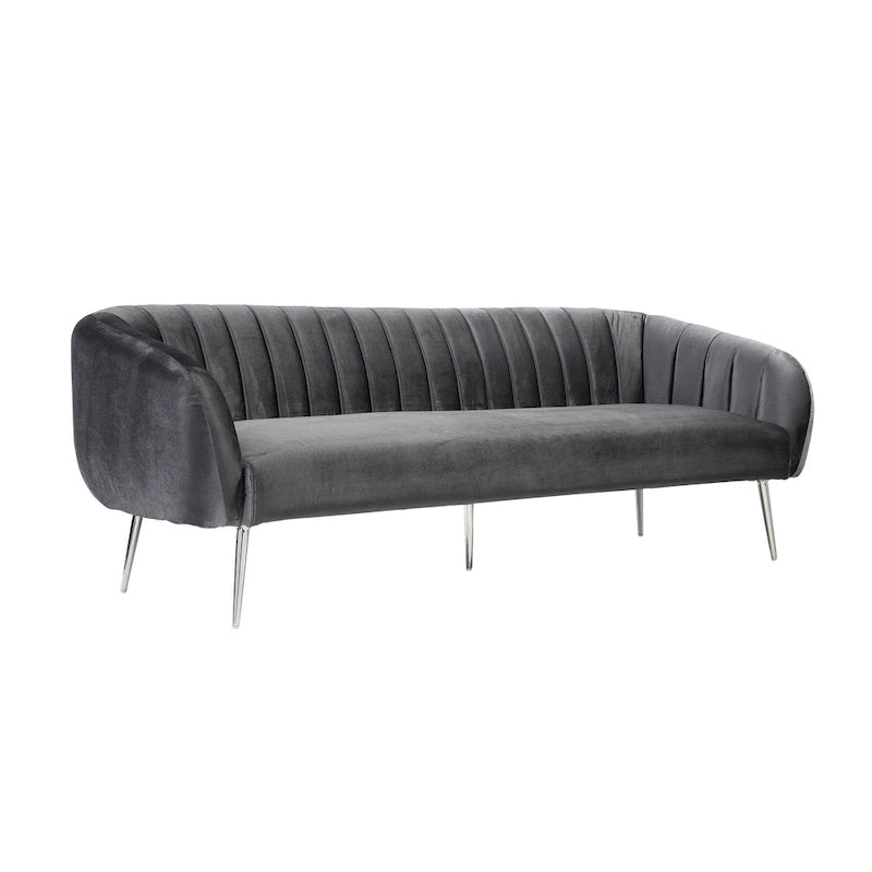 74-Zoll-Sofa, Steppnähte, gepolsterte Sitzfläche, grauer Samt, Silber