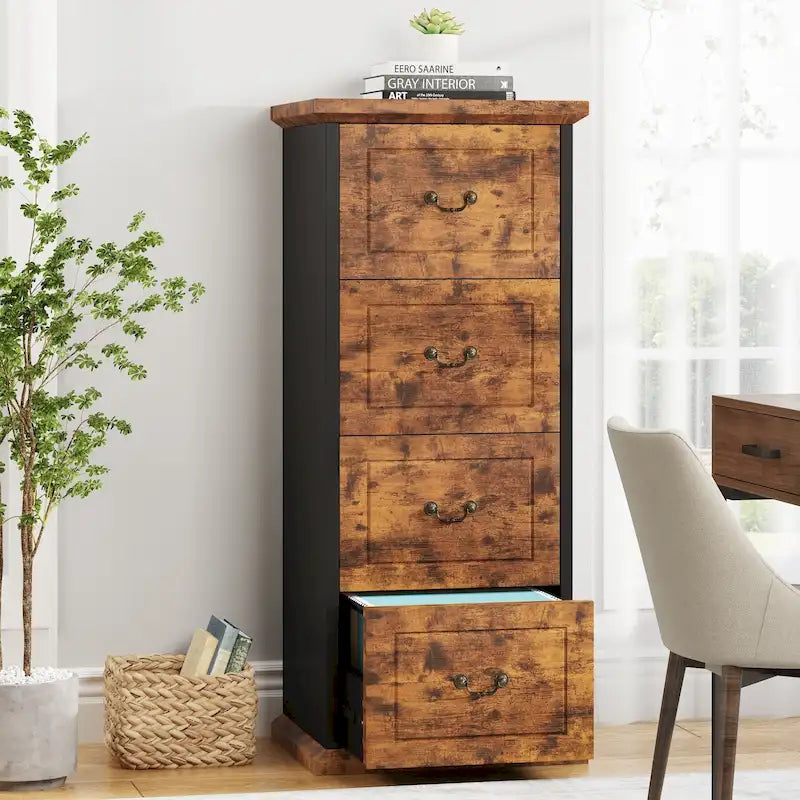 Four-tier filing cabinet suitable for a home office