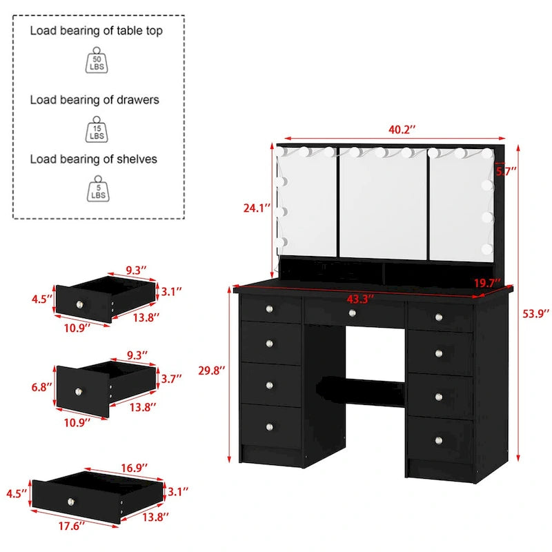 Stijlvolle kaptafel met drie spiegels